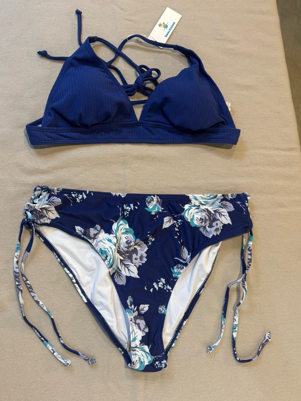 Beachsissi Women’s Navy Blue Floral Two-Piece Swim Set Size XL
